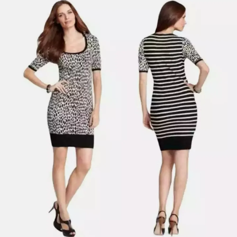 Ann Taylor Printed & Striped Sheath Sweater Dress large - Picture 2 of 6